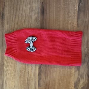 Dog Festive Red Sweater with houndstooth bow, small